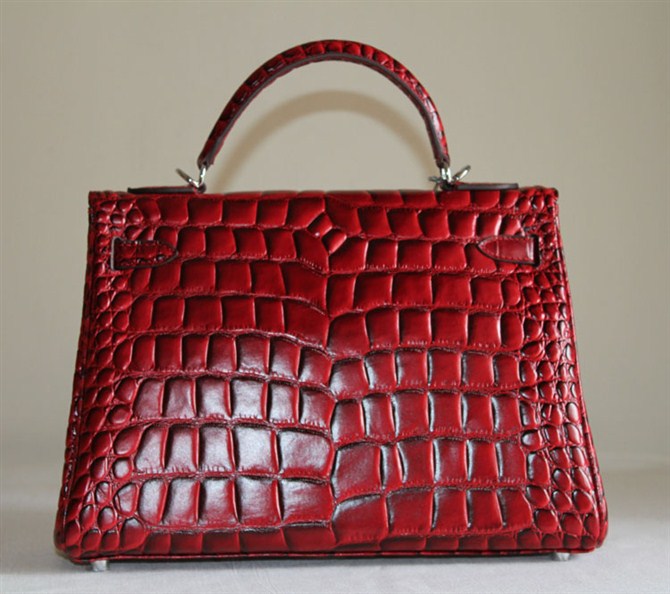 7A Replica Hermes Kelly 32cm Crocodile Veins Leather Bag Red HC0001 (3)